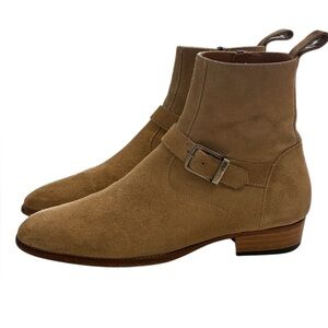 ORO Los Angeles Madrid Strap Boot in Beige Suede Mens